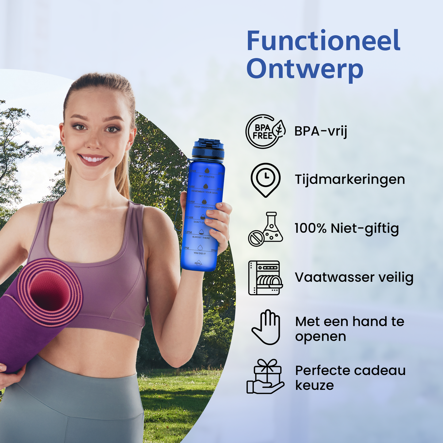 Waterfles met Tijdmarkeringen - Blauw