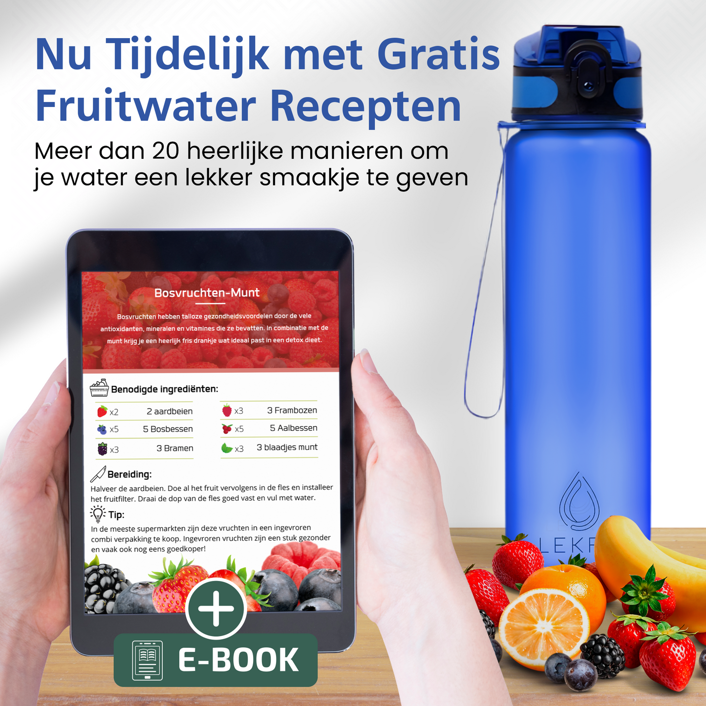 Waterfles met Tijdmarkeringen - Blauw