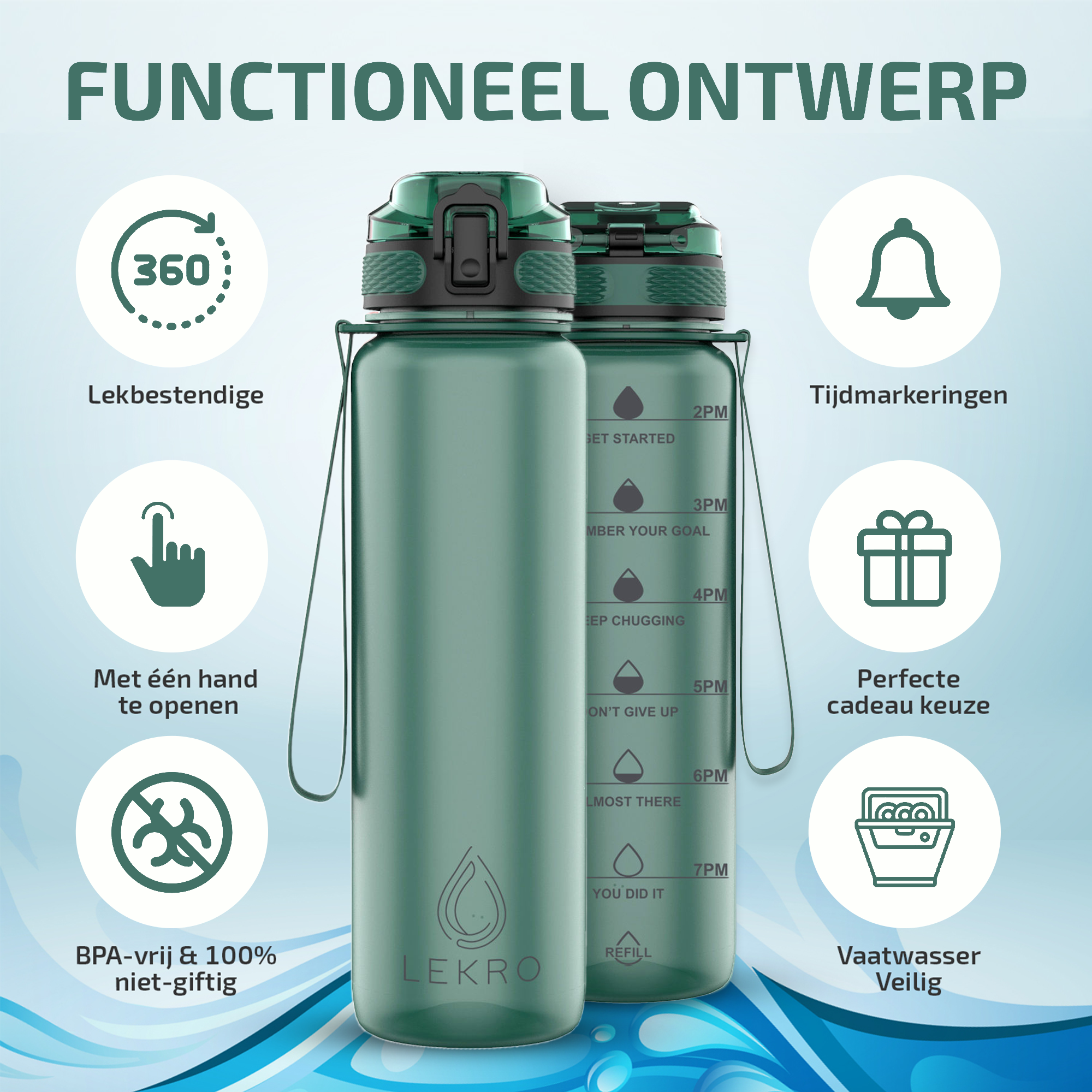 Waterfles met Tijdmarkeringen - Groen