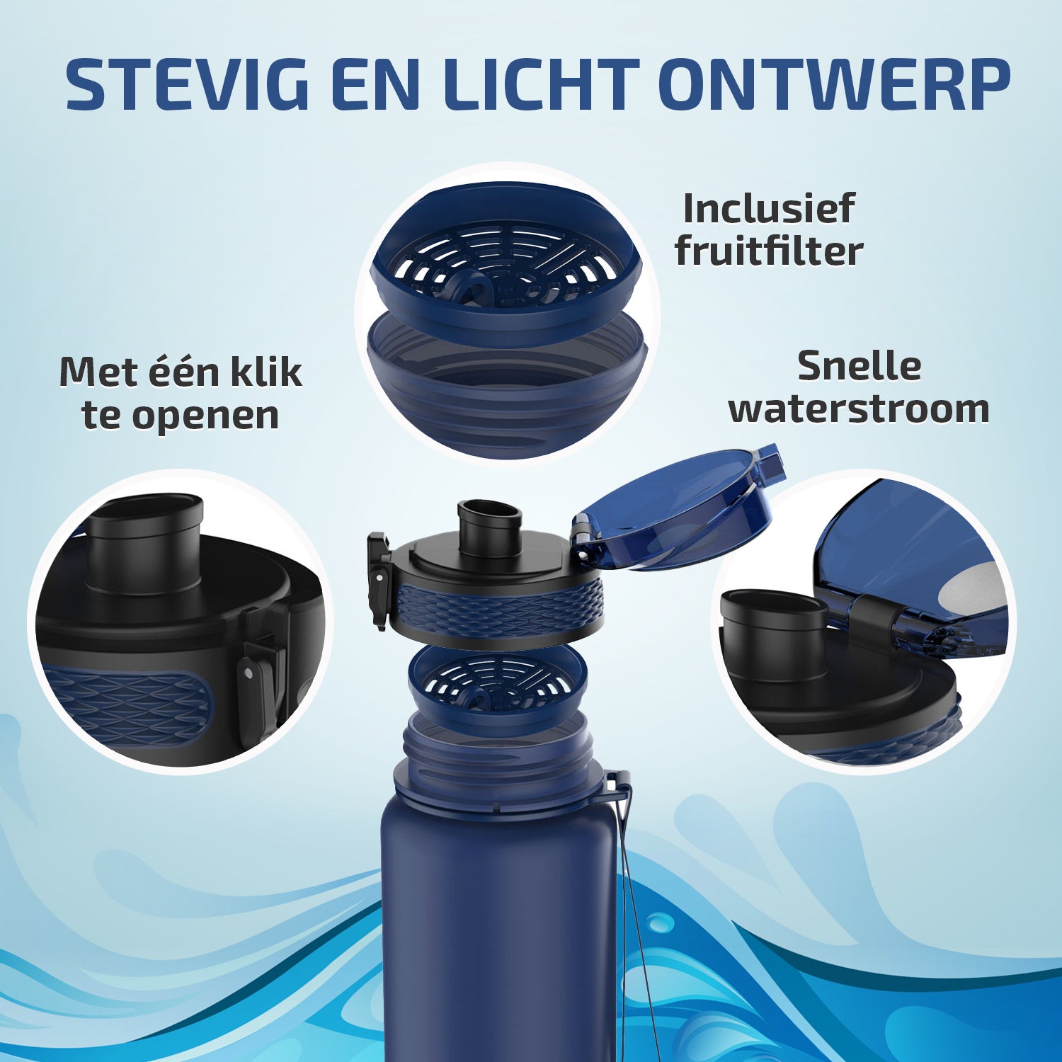 Waterfles met Tijdmarkeringen - Ombre Blauw